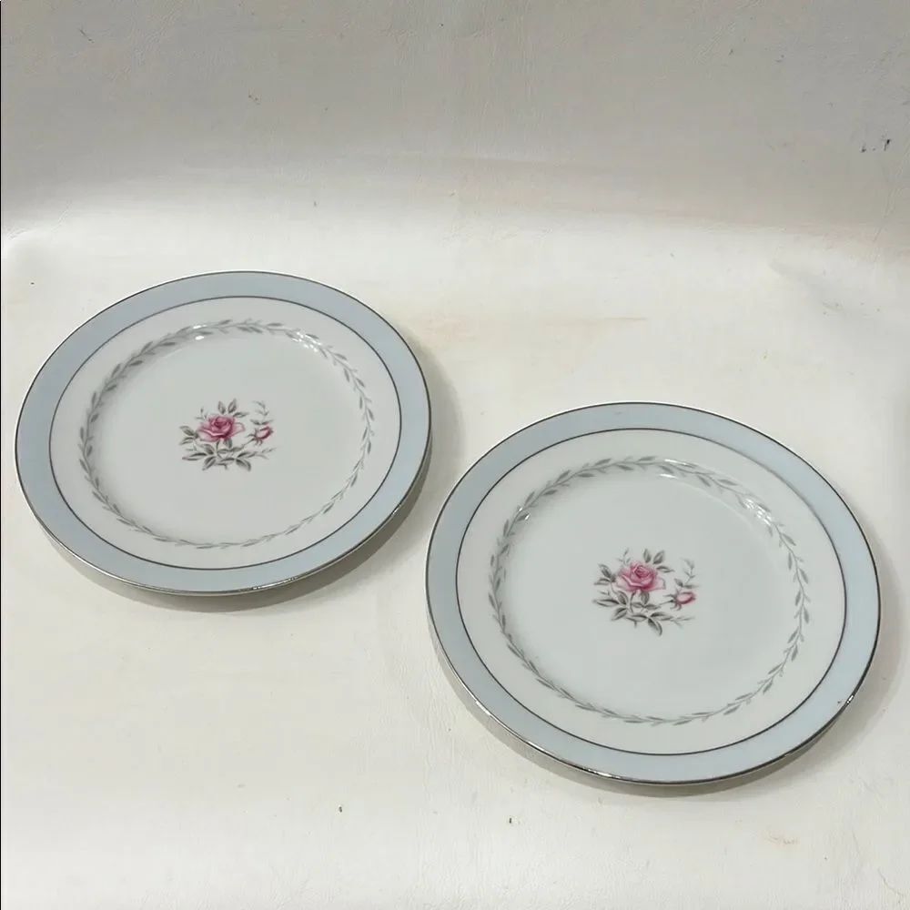 Regency White Blue Silver Pink Floral Dinner Set 2 Bread Dessert Salad Plates